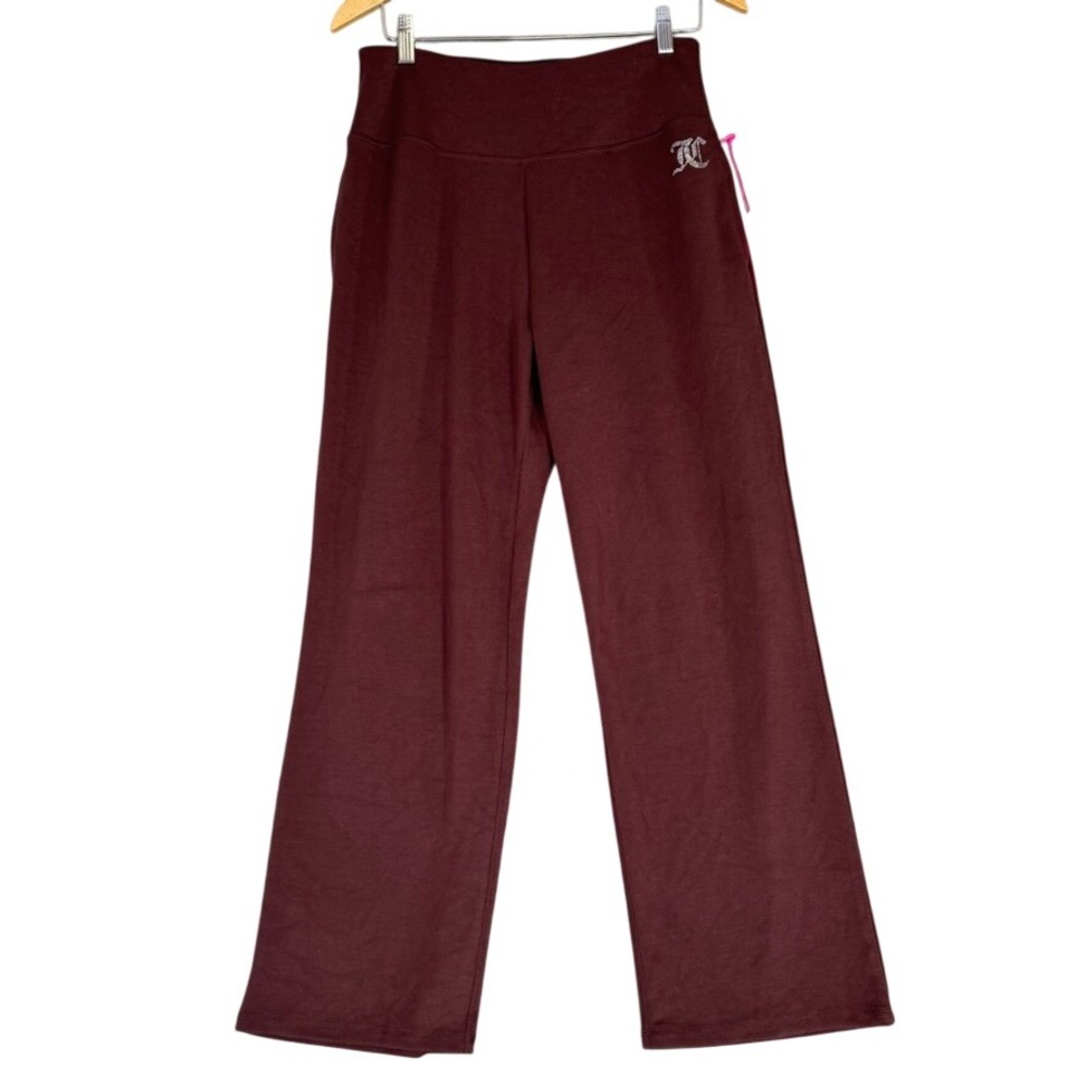 NWT Juicy Couture Burgundy Rhinestone Wide Leg Lounge Pants High Waisted L